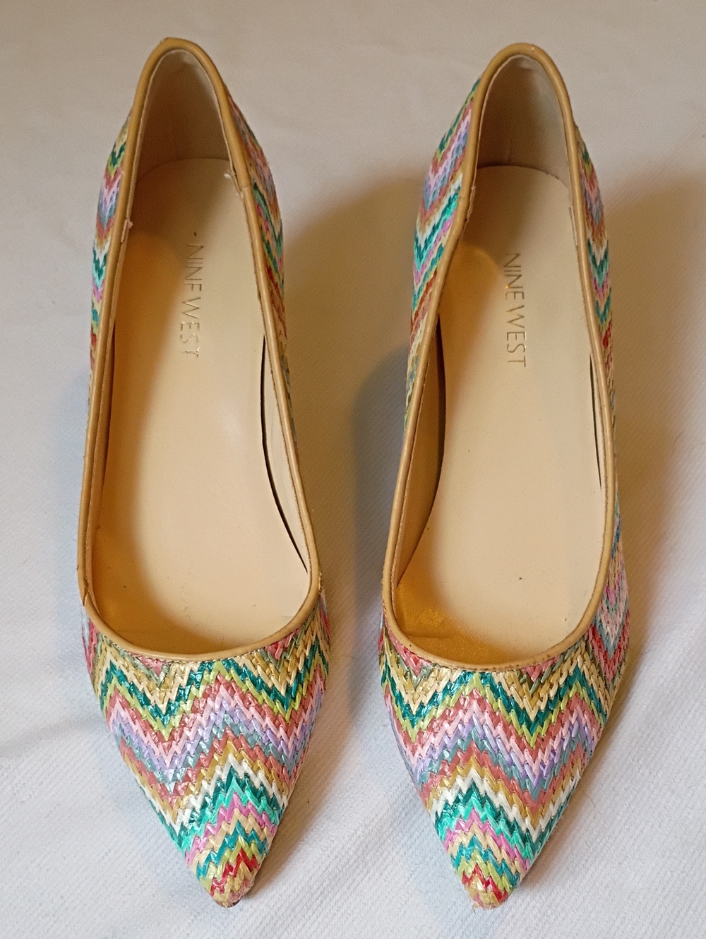 Nine West Multicolor Raffia Chevron Pointed Toe Heel